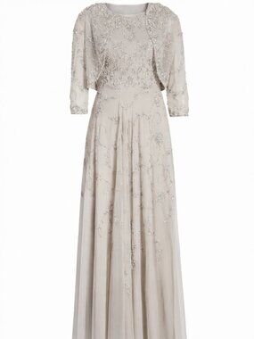 Pisarro Nights Beaded Gown with Matching Jacket – Size 14 (NWOT)